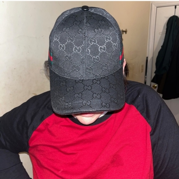 Black Monogram Cap with Red and Green Stripes